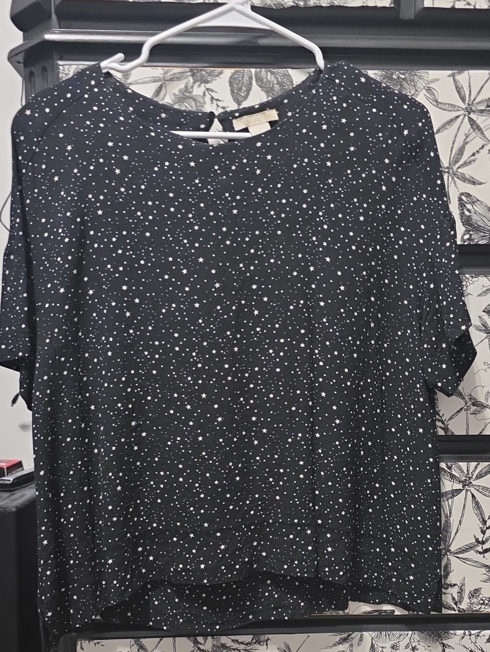H&M Black Star-Print Short Sleeve Blouse